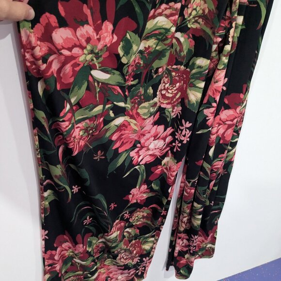 Emma & Michele Floral Wide Leg Jumpsuit with Ties Pink Black Size Large - Picture 3 of 5